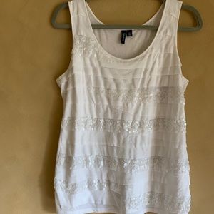 White sequin and cotton tank top